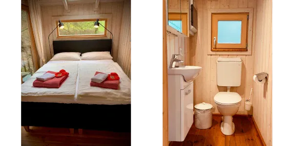 Doppelbett und WC mit Warmwwasser